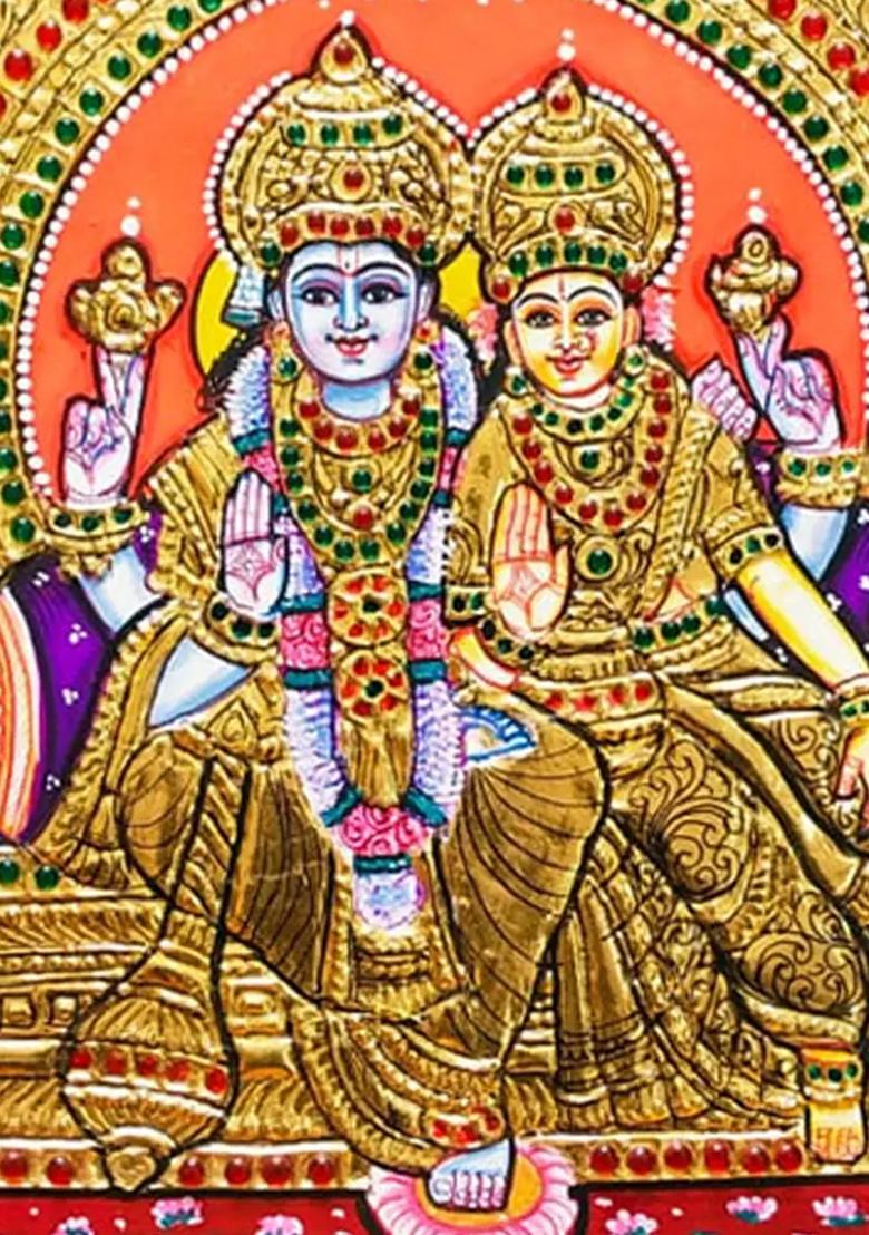 Lord Vishnu With Lakshmi Tanjore Painting