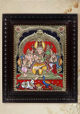 Lord Shiva Family Tanjore Painting 24K Gold