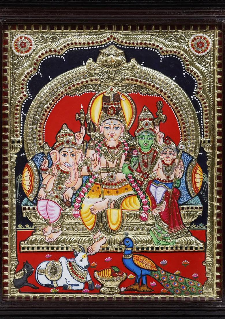 Lord Shiva Family Tanjore Painting 24K Gold