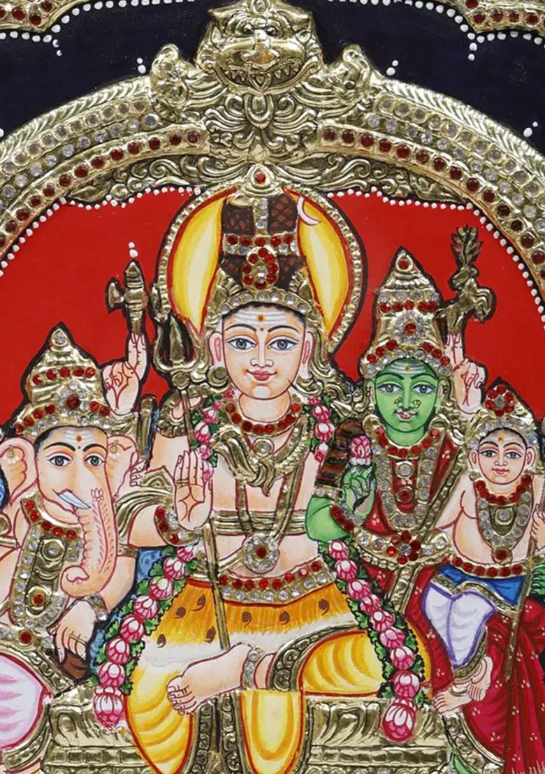 Lord Shiva Family Tanjore Painting 24K Gold