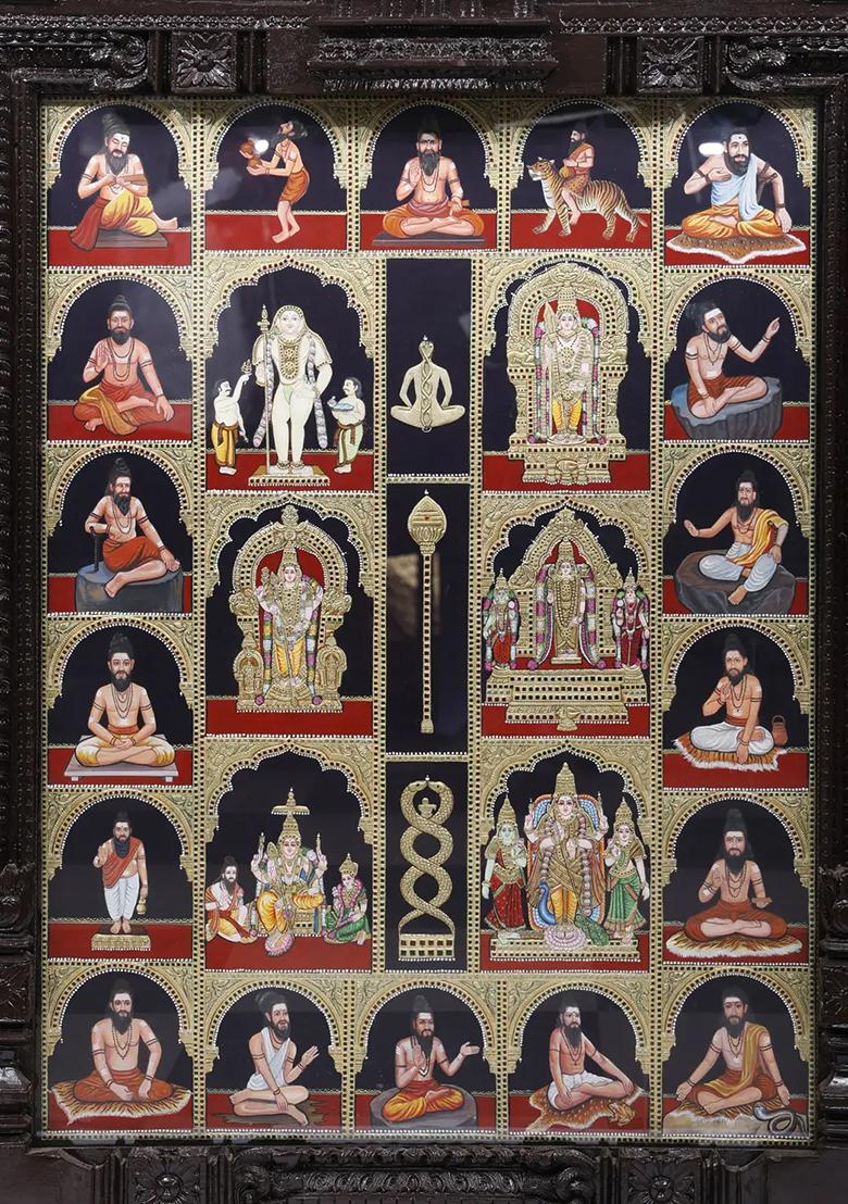 Large Siddhars Tanjore Painting 24K Gold Teakwood