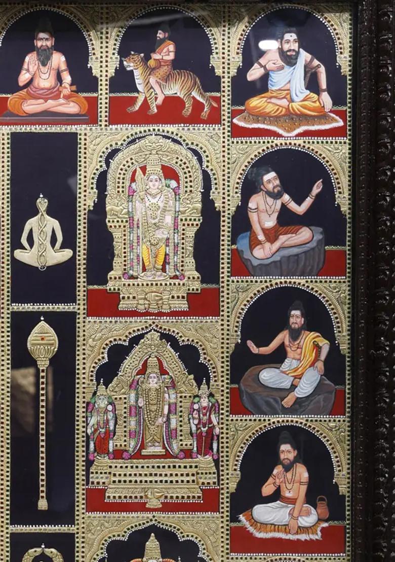 Large Siddhars Tanjore Painting 24K Gold Teakwood