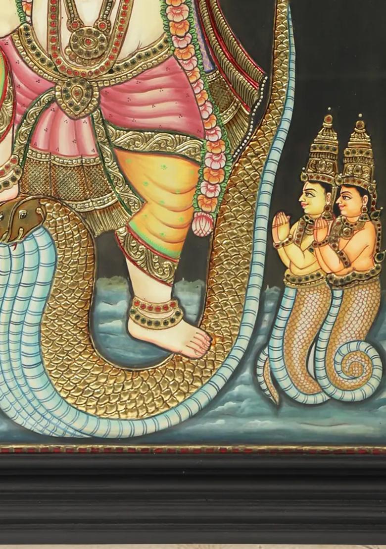 Lord Krishna On Serpent Kaliya Tanjore Painting Gold
