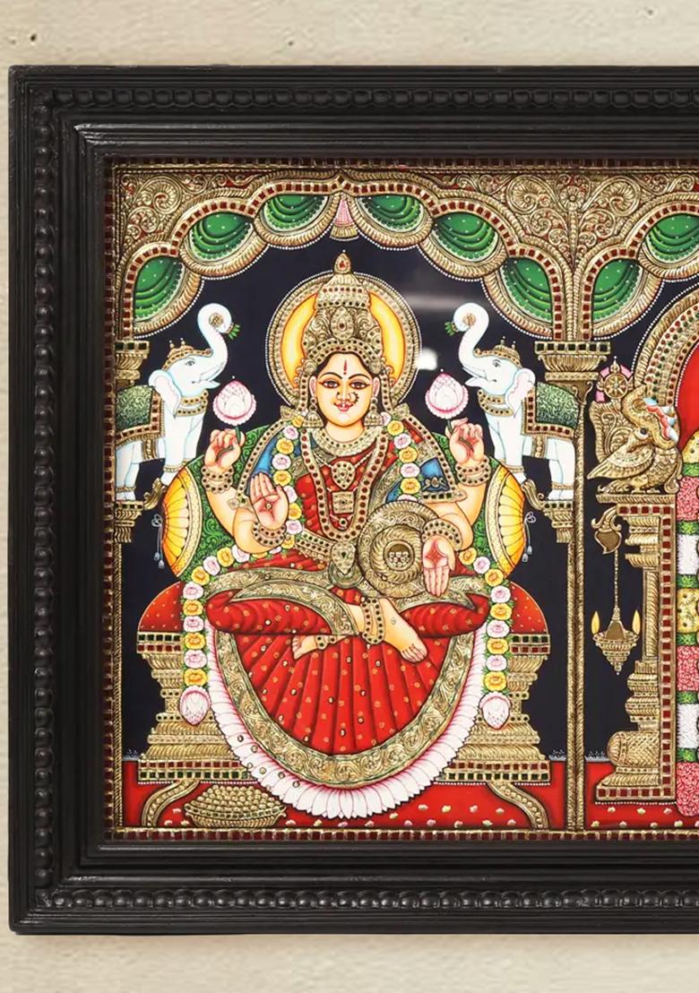 Gajalakshmi Tirupati Balaji Ganesha Tanjore Painting