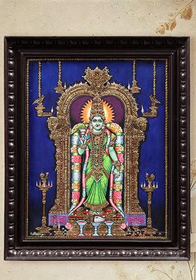 Goddess Meenakshi With Kirtimukha Arch Tanjore Painting