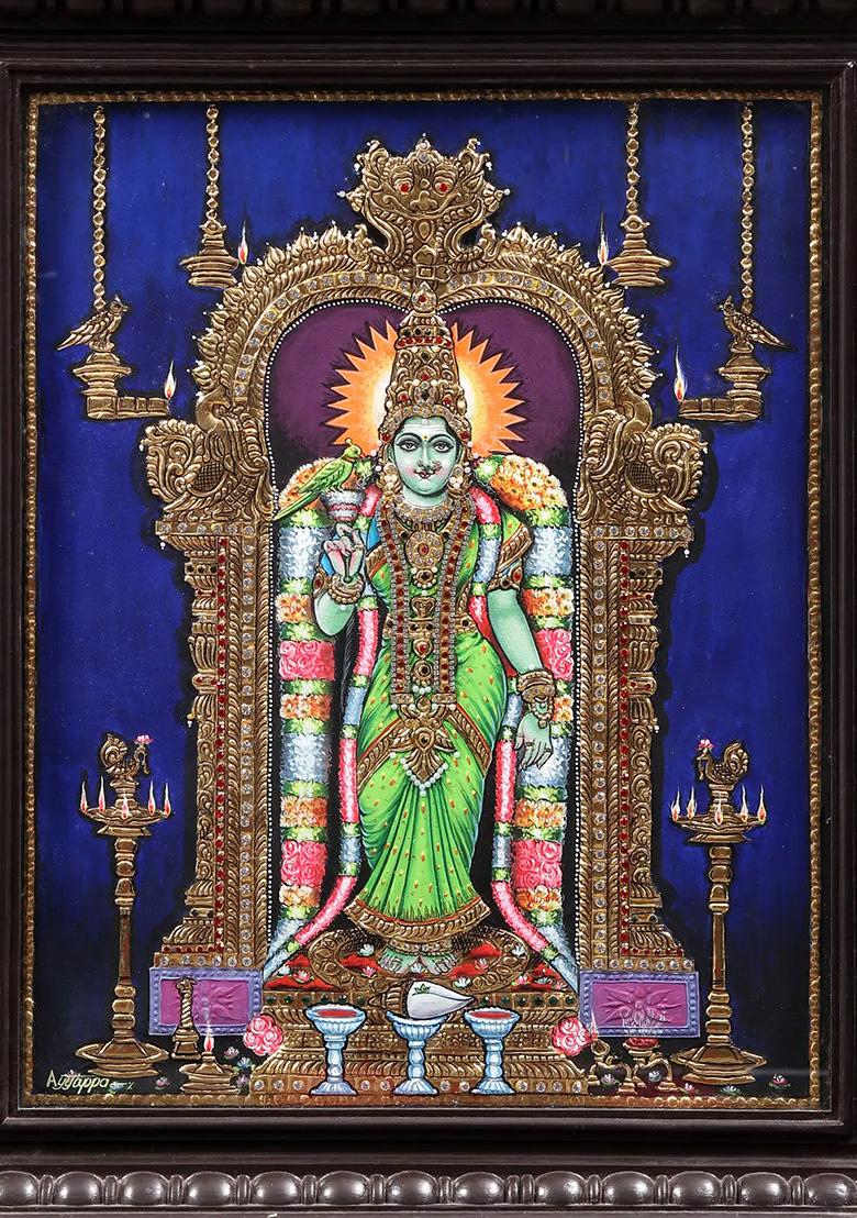 Goddess Meenakshi With Kirtimukha Arch Tanjore Painting