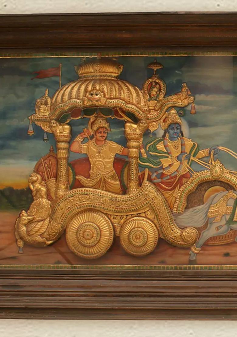 Gita Upadesh Tanjore Painting Indian Spiritual Artwork