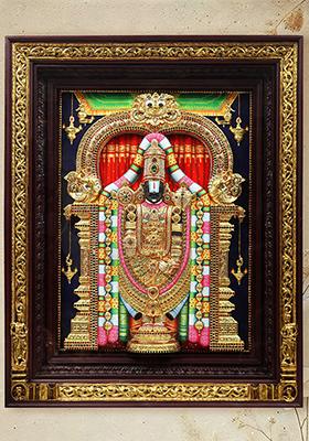 Tirupati Balaji Venkateshvara Tanjore Painting With Light 22 Karat Gold Embossed Artwork