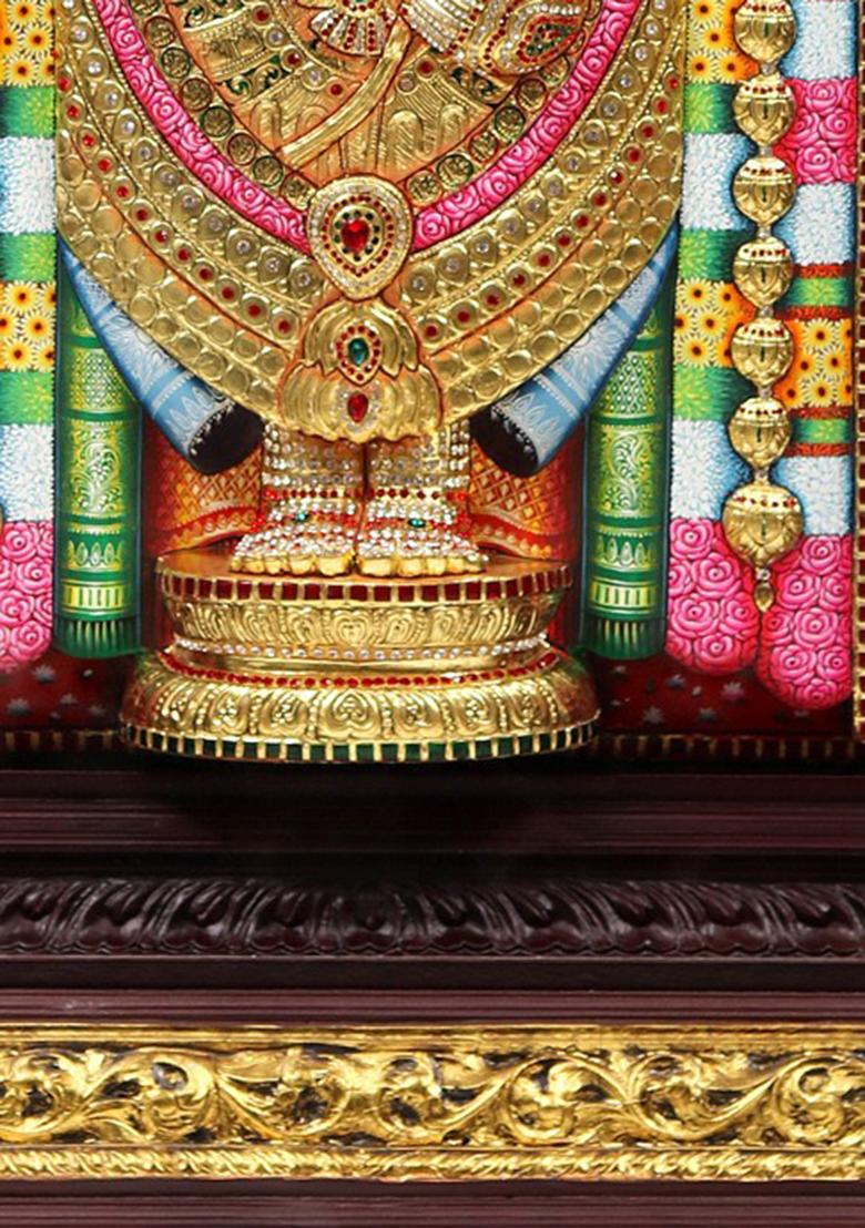 Tirupati Balaji Venkateshvara Tanjore Painting With Light 22 Karat Gold Embossed Artwork