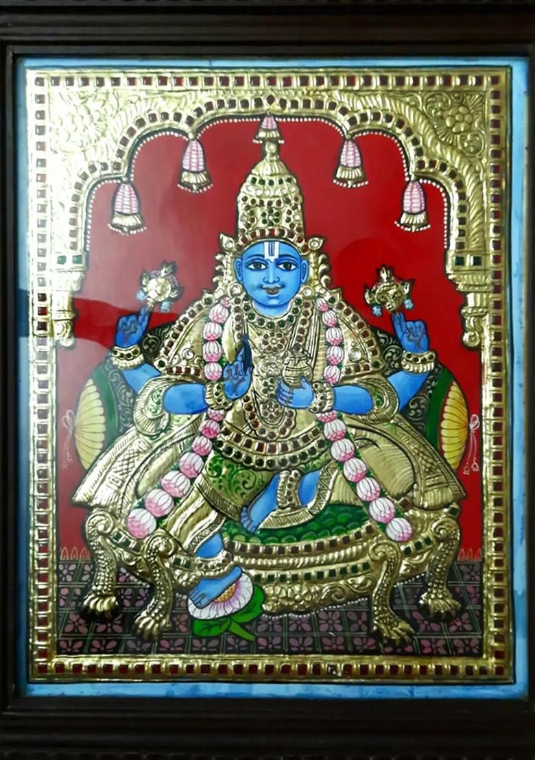 Dhanvantari Tanjore Painting 22K Gold Work Indian Art