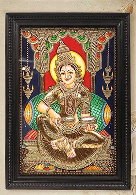 Goddess Annapurna Embossed Tanjore Painting Indian Divine Art