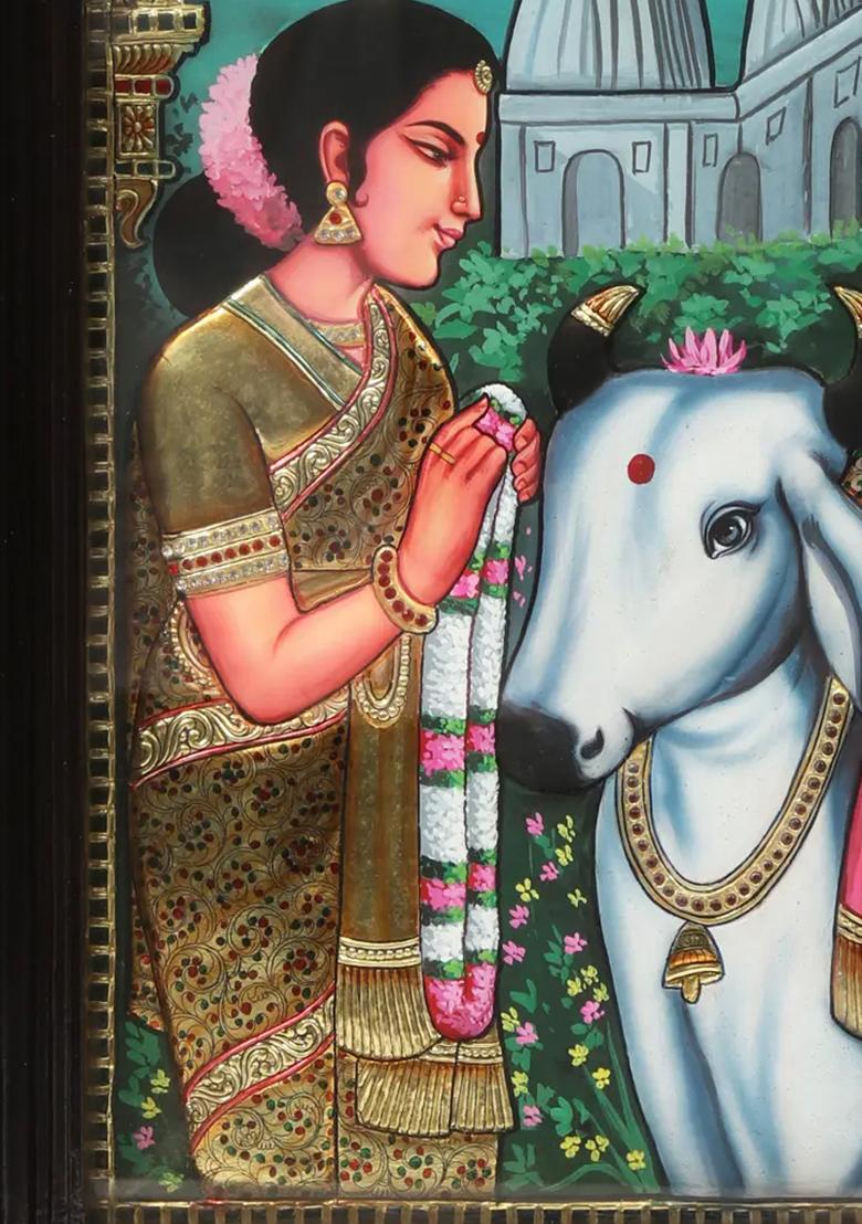 Lord Venkateshvara As Balajitanjore Painting With 24K Gold Teakwood Frame