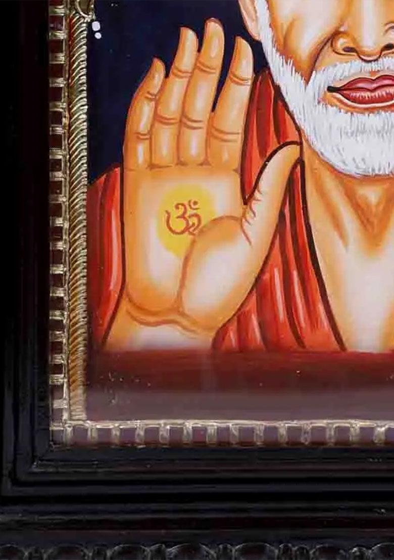 Blessing Sai Baba Tanjore Painting With 24 Karat Gold Work Indian Spiritual Art