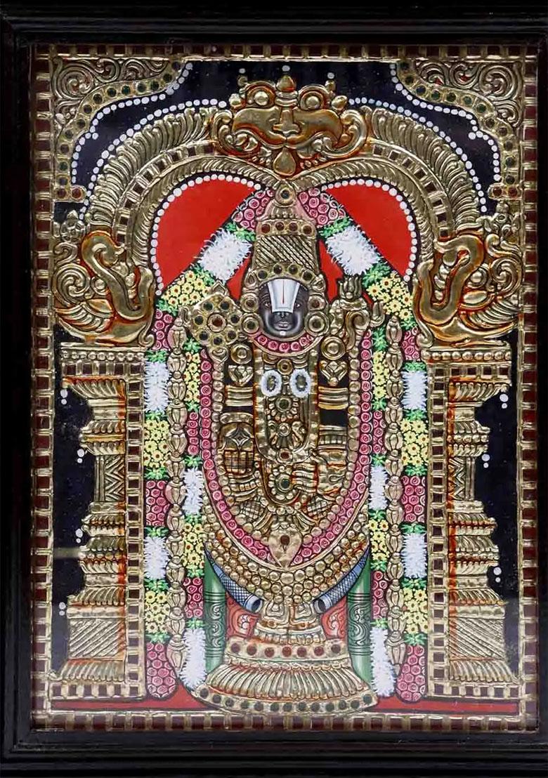 Lord Tirupati Balaji Venkateshvaraframed Tanjore Painting With 24K Gold Work