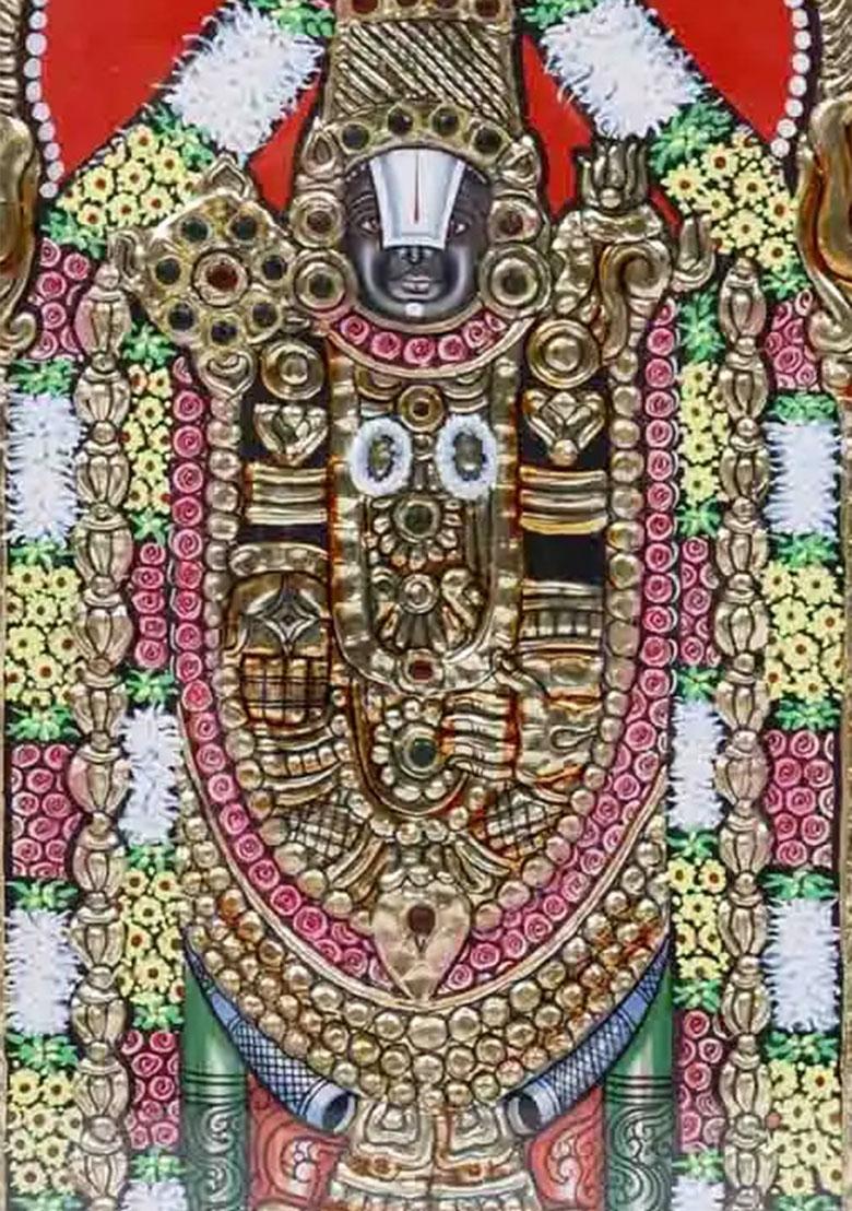 Lord Tirupati Balaji Venkateshvaraframed Tanjore Painting With 24K Gold Work