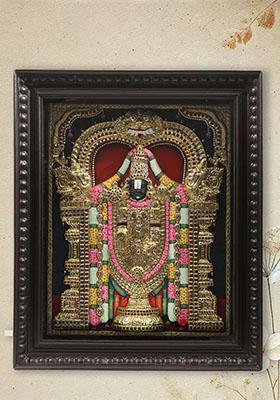 Tirupati Balaji Venkateshvara With Kirtimukha Arch Embossed Tanjore Painting 24 Karat Gold Work