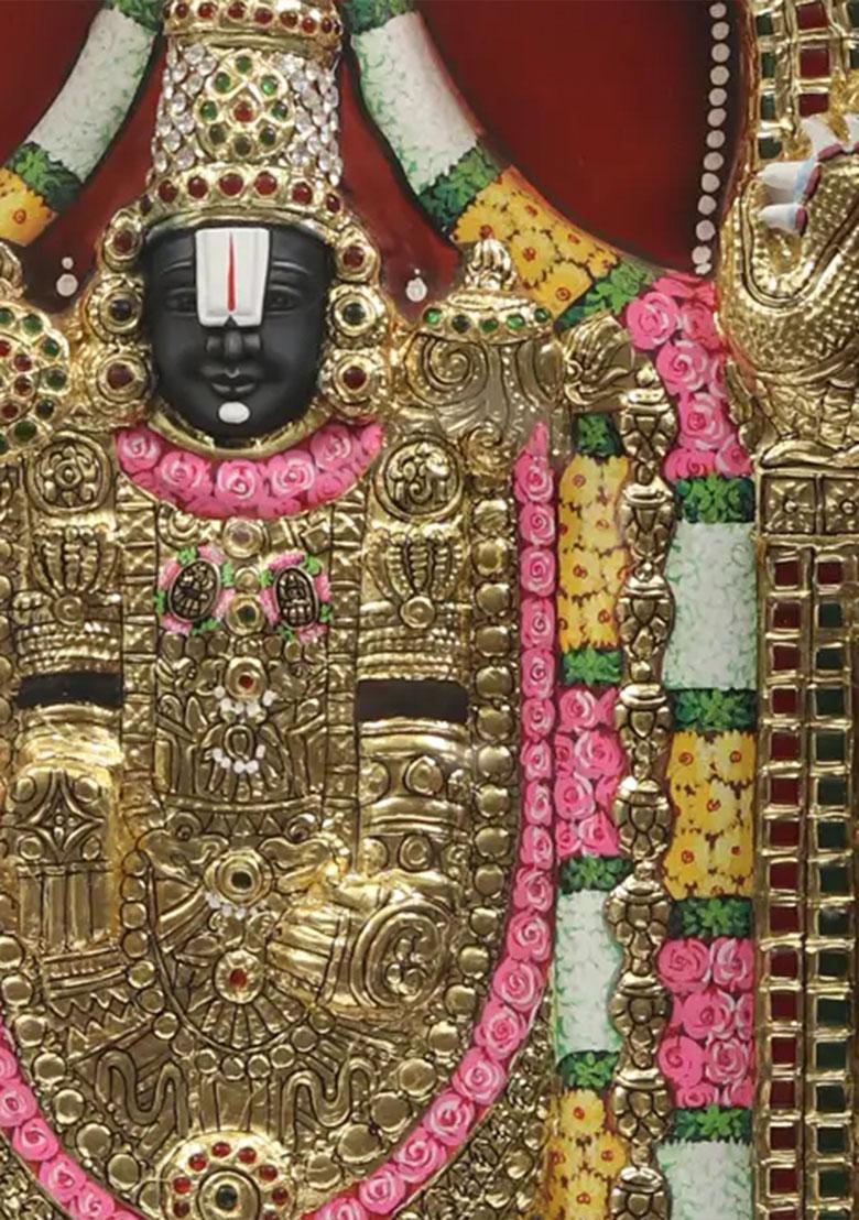 Tirupati Balaji Venkateshvara With Kirtimukha Arch Embossed Tanjore Painting 24 Karat Gold Work