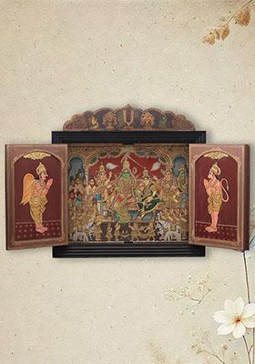 Temple Design Shri Ram Darbar Tanjore Painting With Doors Indian Spiritual Art