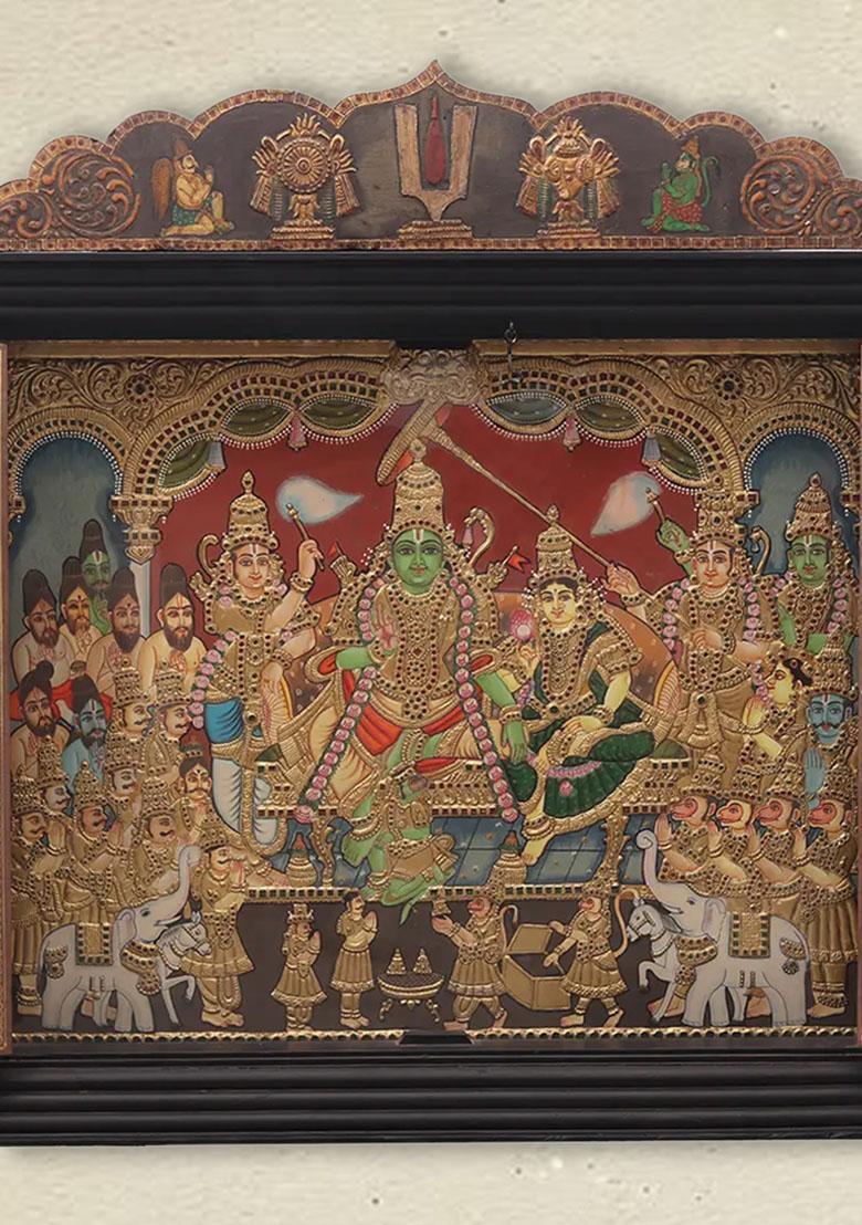 Temple Design Shri Ram Darbar Tanjore Painting With Doors Indian Spiritual Art