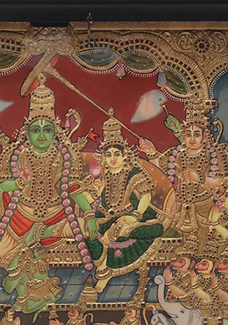 Temple Design Shri Ram Darbar Tanjore Painting With Doors Indian Spiritual Art