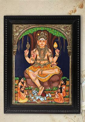 Lord Dakshinamurthy Shiva Tanjore Painting And Gold Work