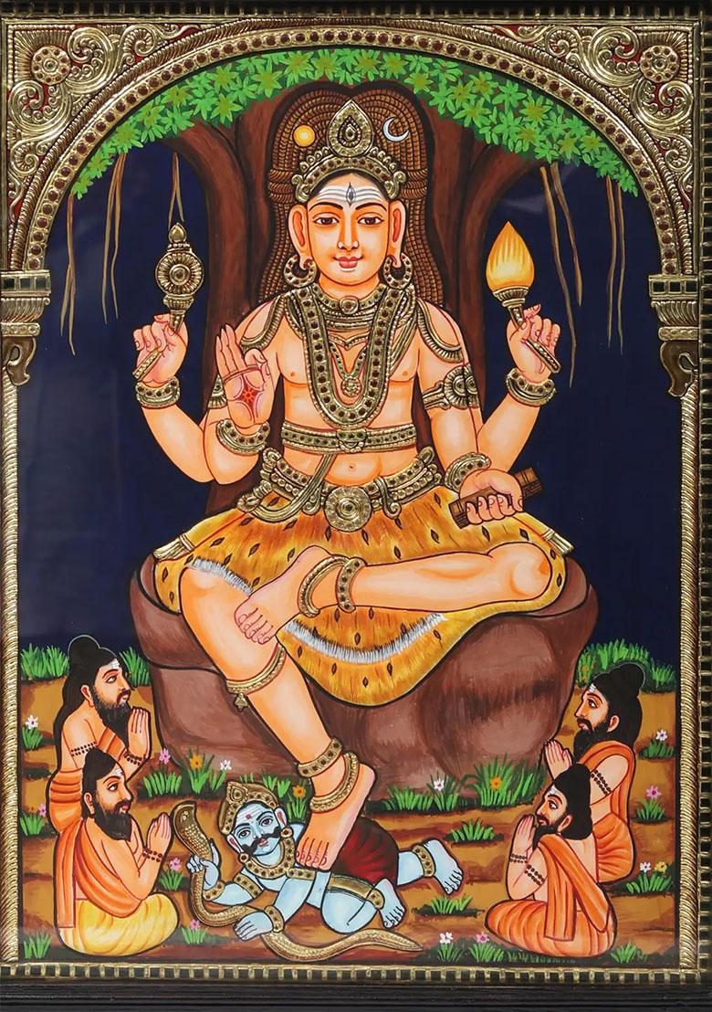 Lord Dakshinamurthy Shiva Tanjore Painting And Gold Work
