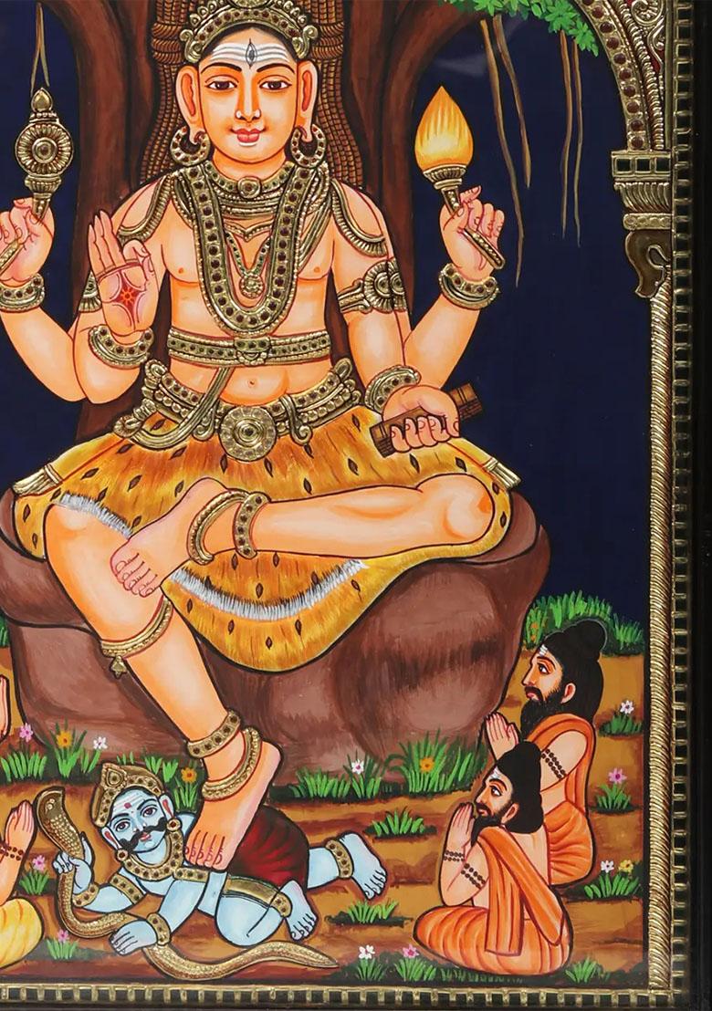 Lord Dakshinamurthy Shiva Tanjore Painting And Gold Work