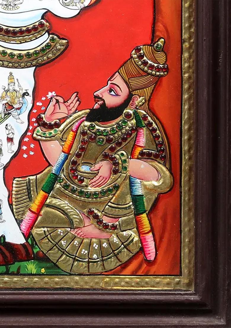 Kamadhenu Cow Tanjore Style Painting Worshipped By Vashishtha Muni