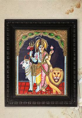 Ardhanarishvara Shiva Shakti Tanjore Painting Indian Spiritual Art