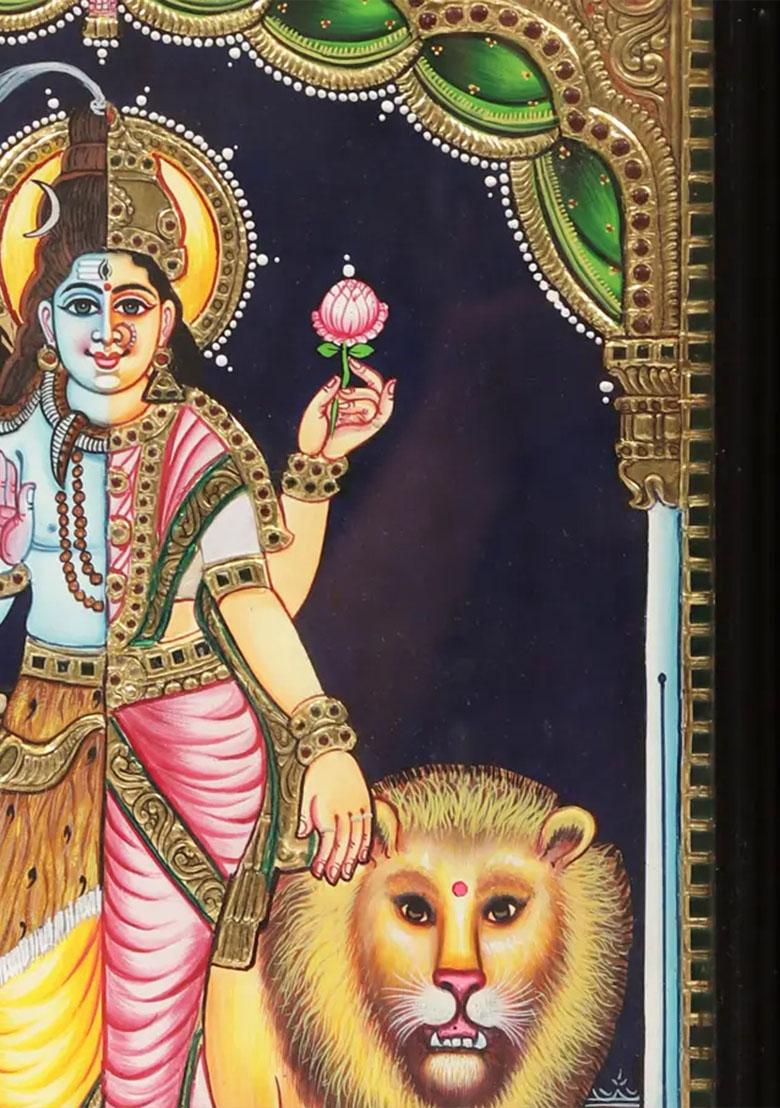 Ardhanarishvara Shiva Shakti Tanjore Painting Indian Spiritual Art