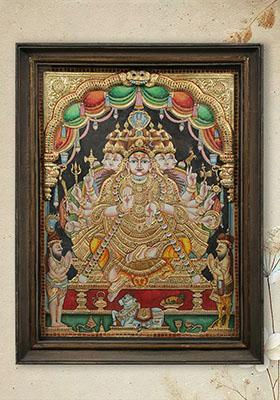 Sadashiva Tanjore Painting With Vintage Teakwood Frame Indian Art Piece