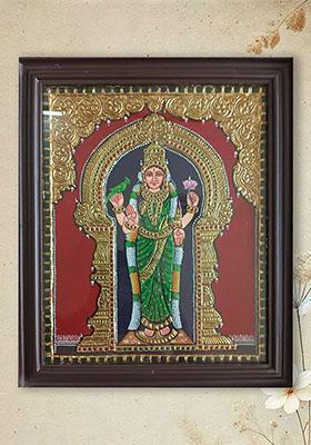 Chaturbhuj Goddess Meenakshi Amman Tanjore Painting Framed Artwork
