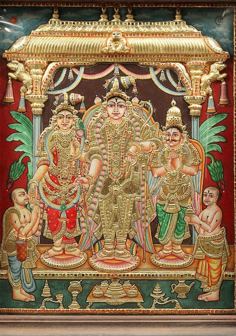 Andal With Rangamannar Swami Tanjore Painting Framed Artwork