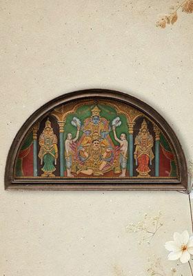 Lord Vishnu Seated On Garuda Tanjore Painting