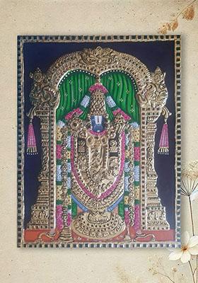 Lord Balaji Tanjore Painting 22K Gold Work