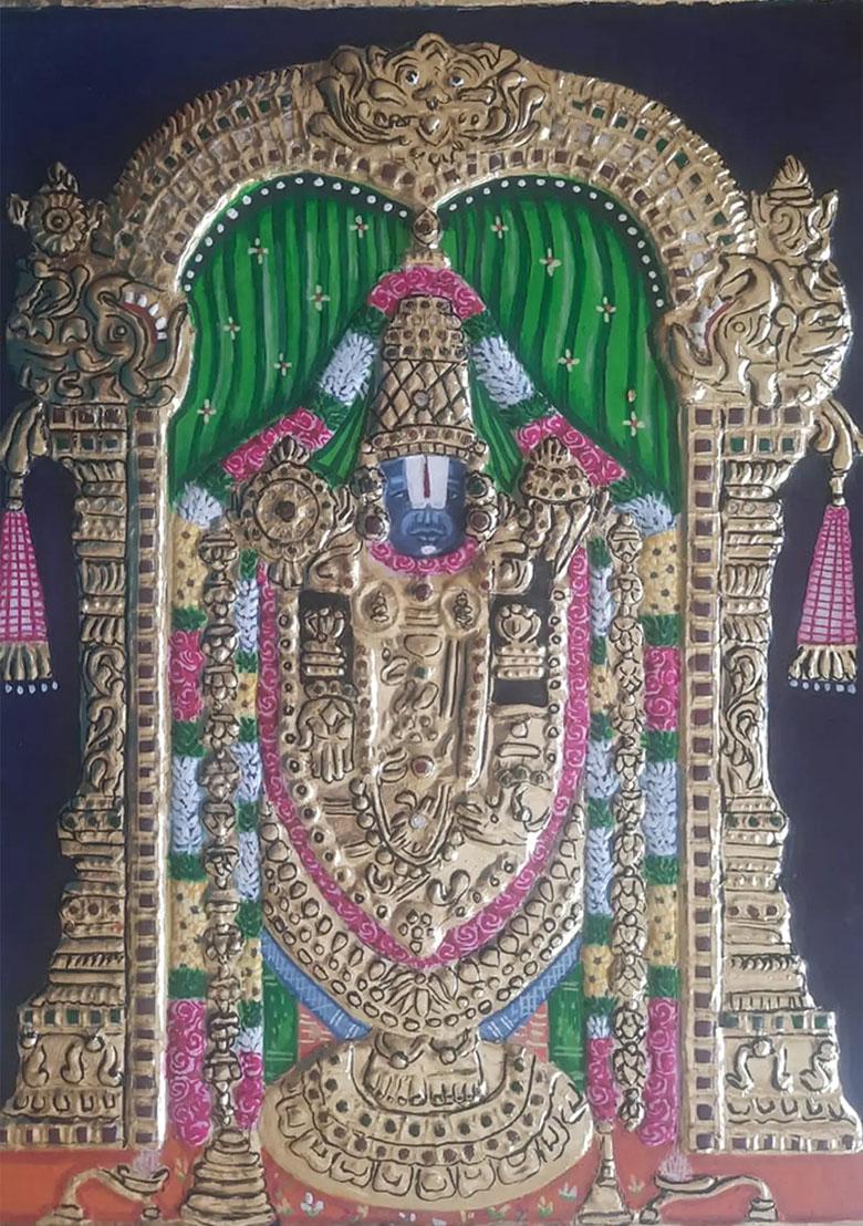 Lord Balaji Tanjore Painting 22K Gold Work