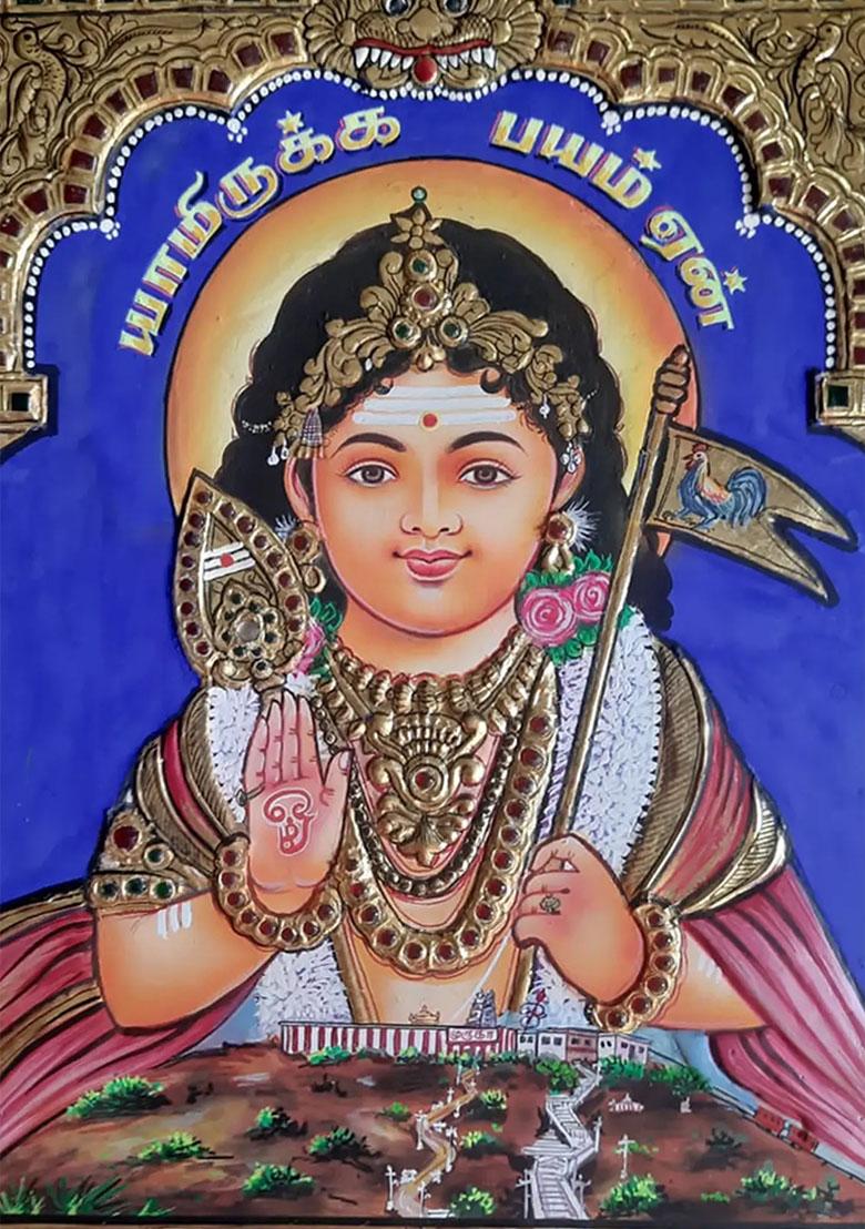 Lord Murugan Tanjore Painting 22K Gold Work
