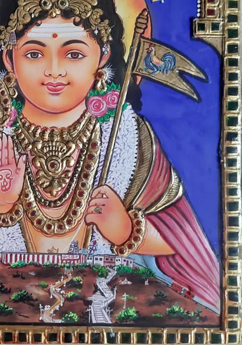 Lord Murugan Tanjore Painting 22K Gold Work