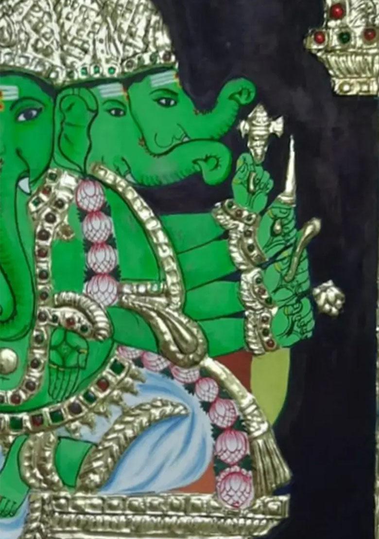 Panchmukhi Lord Ganesha Tanjore Painting 22K Gold Work