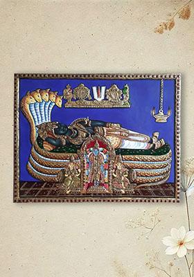Lord Vishnu Tanjore Painting Sri Ranganathaswamy Temple 22K Gold Work