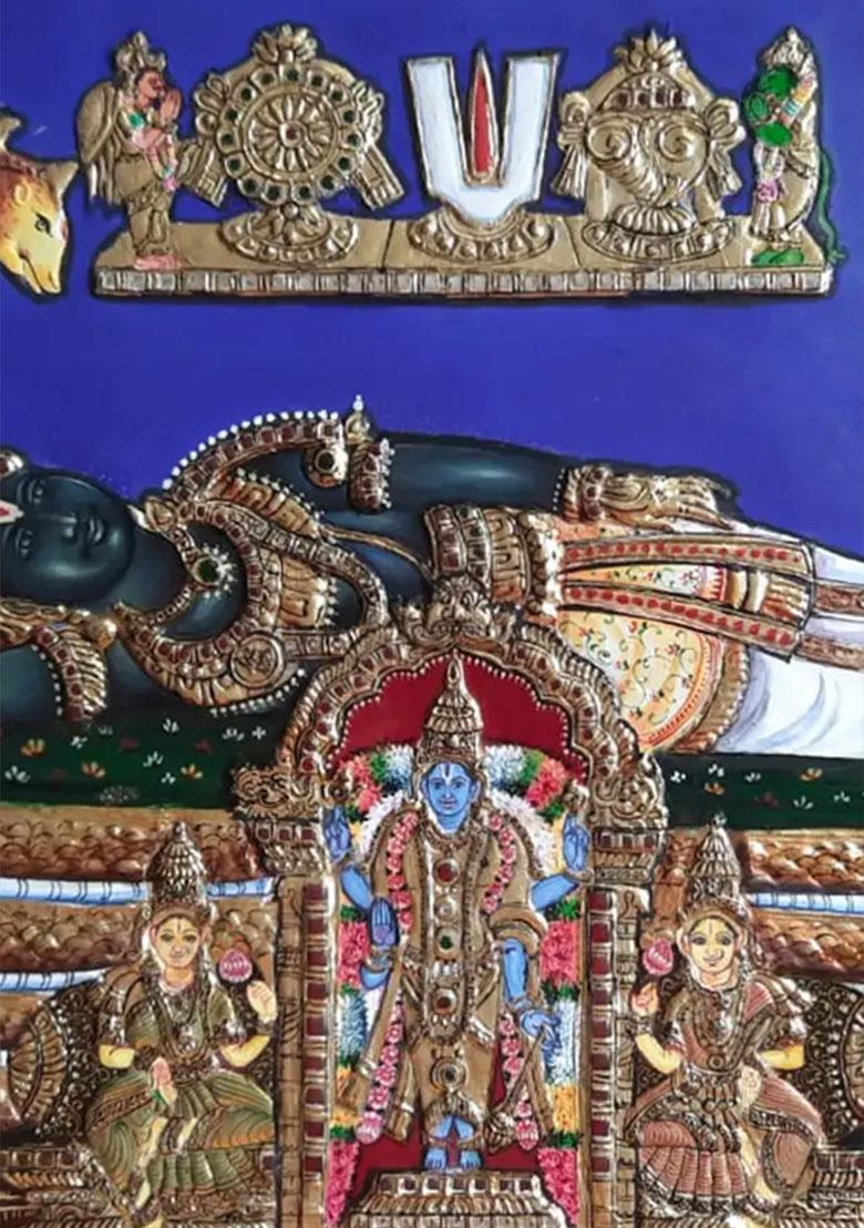 Lord Vishnu Tanjore Painting Sri Ranganathaswamy Temple 22K Gold Work