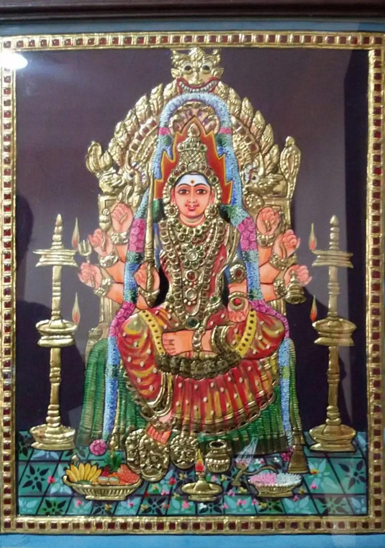 Goddess Mariamman Tanjore Painting 22K Gold Work