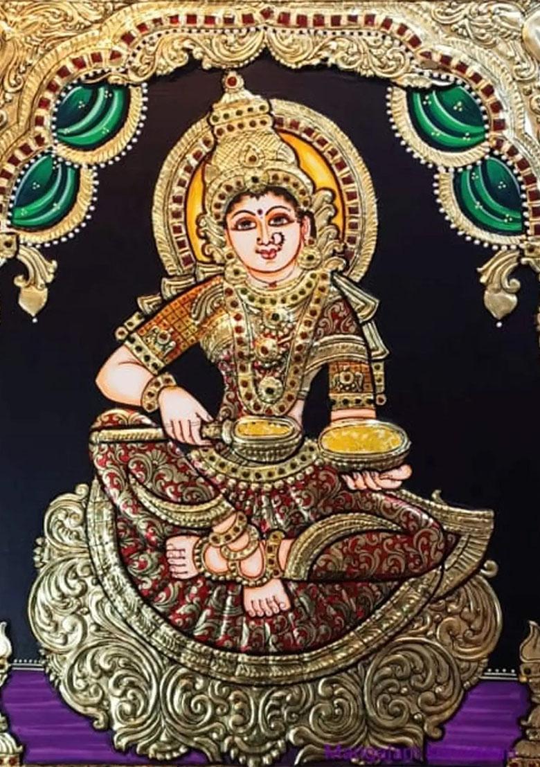 Goddess Annapurna Tanjore Painting 22K Gold Work