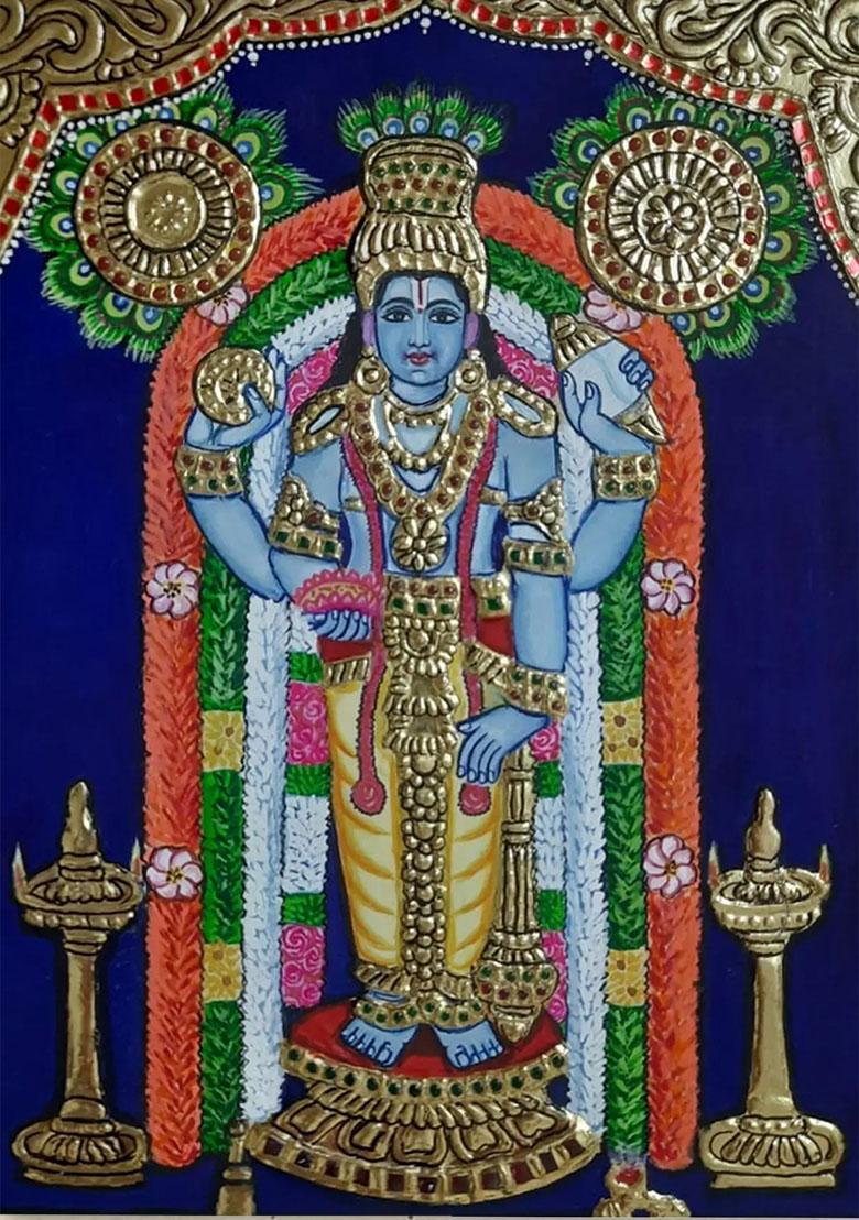 Guruvayur Krishna Tanjore Painting 22K Gold Work