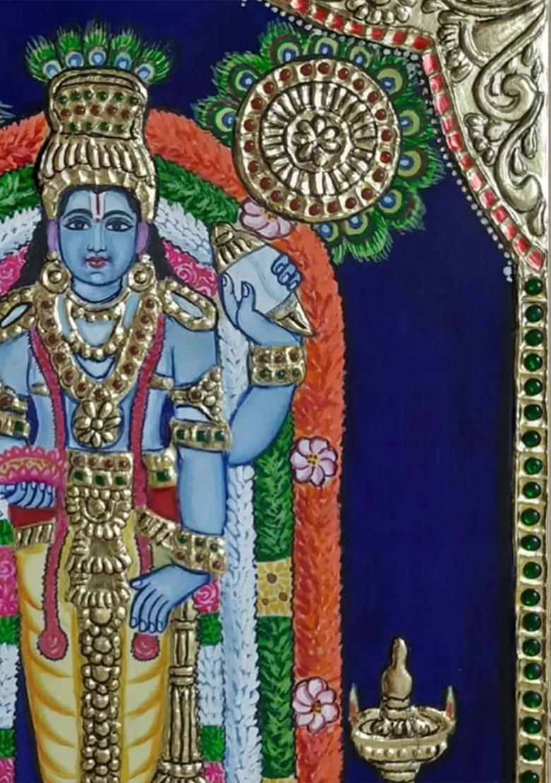 Guruvayur Krishna Tanjore Painting 22K Gold Work