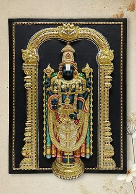 Tirupati Balaji Venkateshvara Super Embossed 3D Face Work Tanjore Painting
