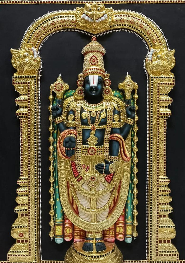 Tirupati Balaji Venkateshvara Super Embossed 3D Face Work Tanjore Painting