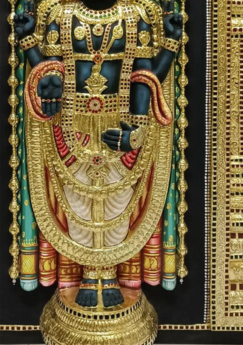 Tirupati Balaji Venkateshvara Super Embossed 3D Face Work Tanjore Painting
