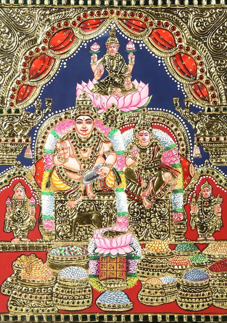 Kubera And Lakshmi Tanjore Painting 24K Gold Work