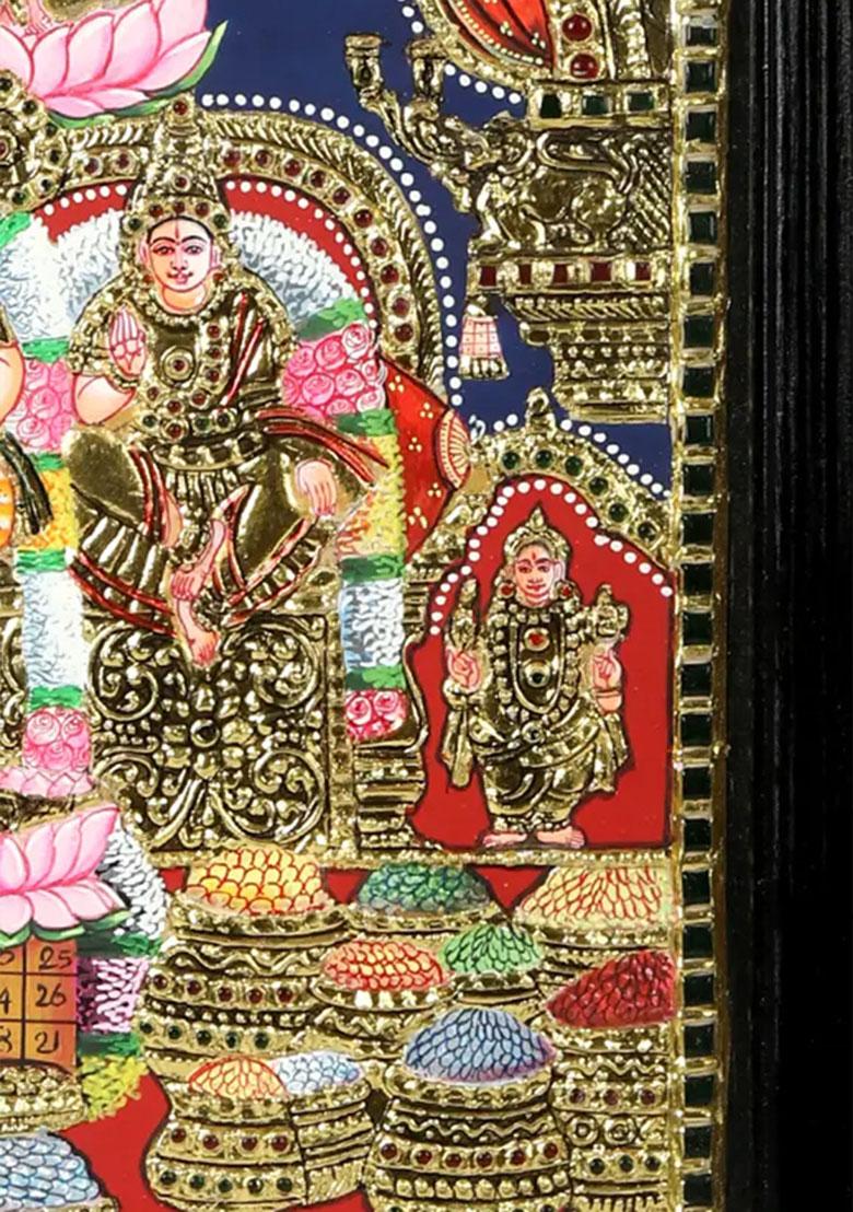 Kubera And Lakshmi Tanjore Painting 24K Gold Work